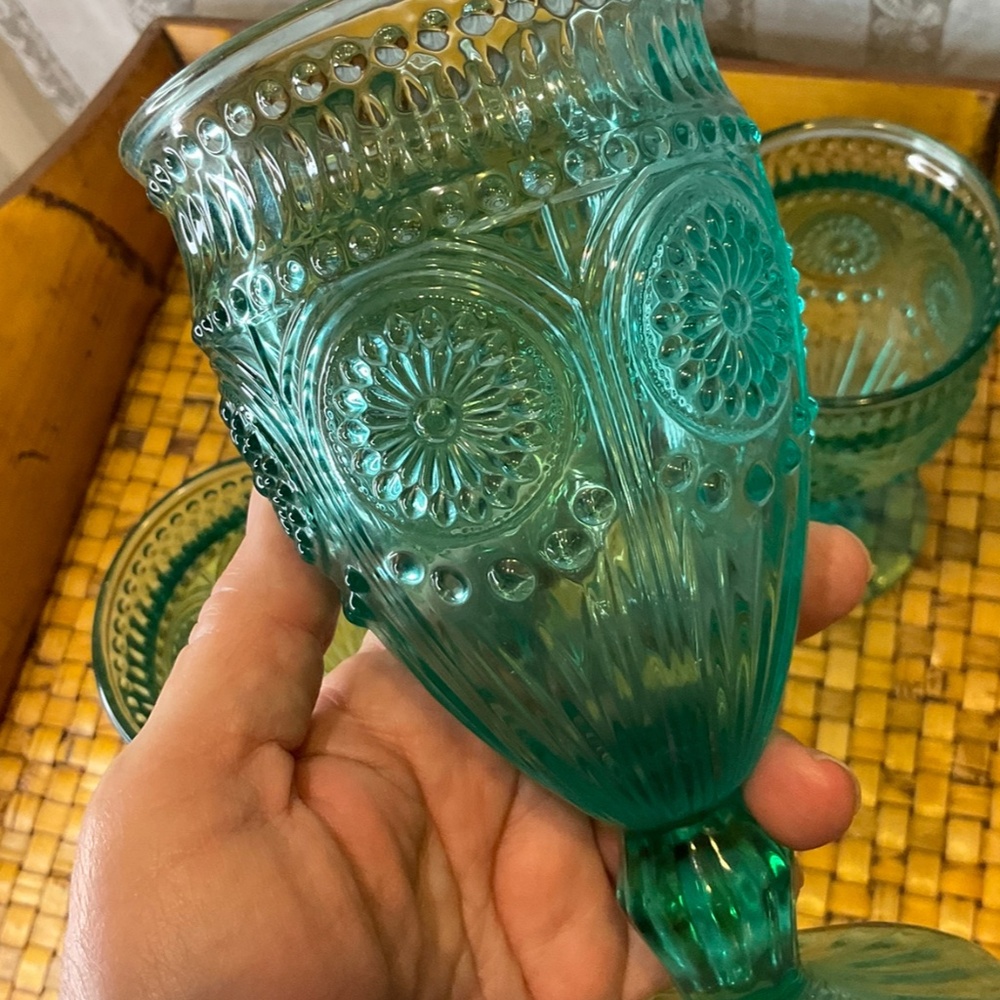 VTG Pioneer Woman Adeline Teal Goblets 4 Total - Picture 3 of 6